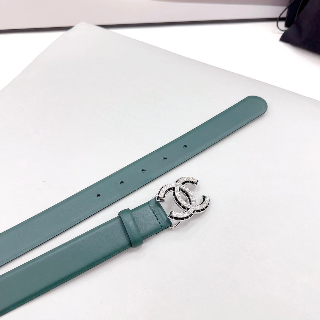 CHANEL 30MM BELT IN GREEN FOREST CALFSKIN METAL HARDWARE