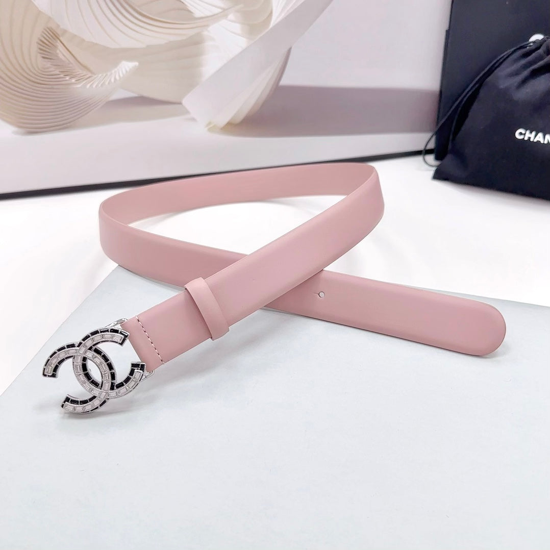 CHANEL 30MM BELT IN LIGHT PINK CALFSKIN METAL HARDWARE
