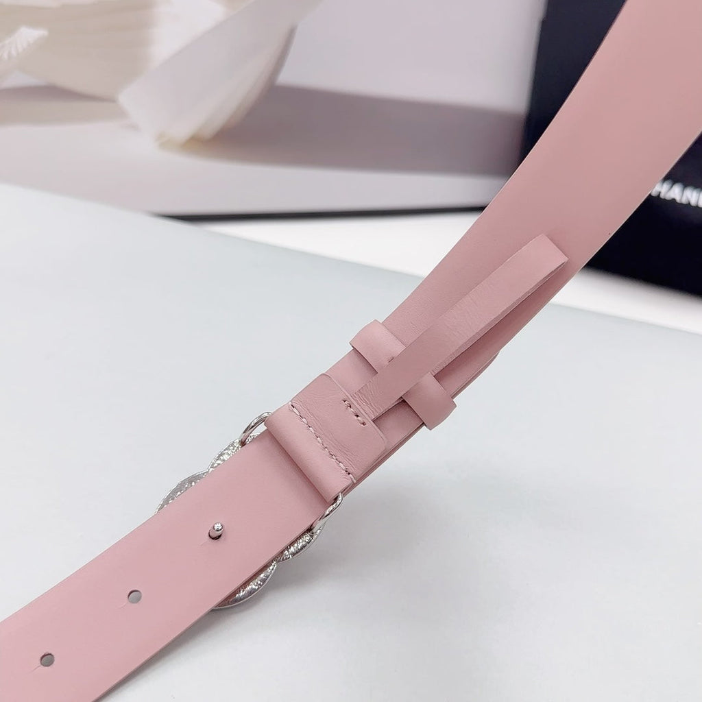 CHANEL 30MM BELT IN LIGHT PINK CALFSKIN METAL HARDWARE