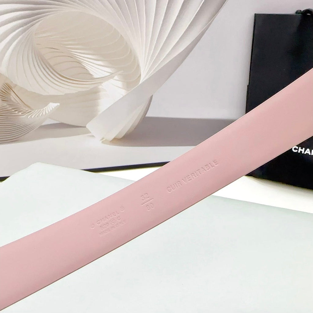 CHANEL 30MM BELT IN LIGHT PINK CALFSKIN METAL HARDWARE