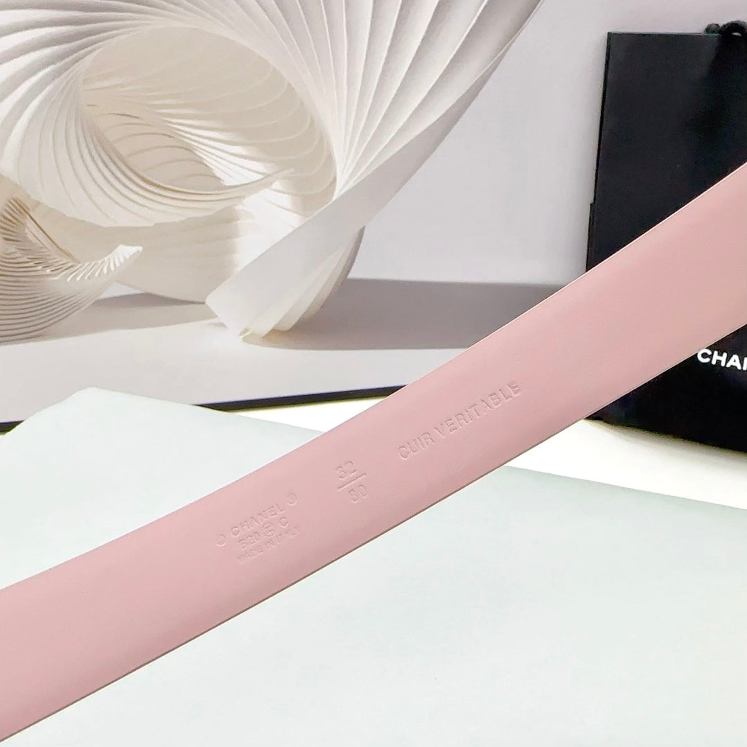 CHANEL 30MM BELT IN LIGHT PINK CALFSKIN METAL HARDWARE