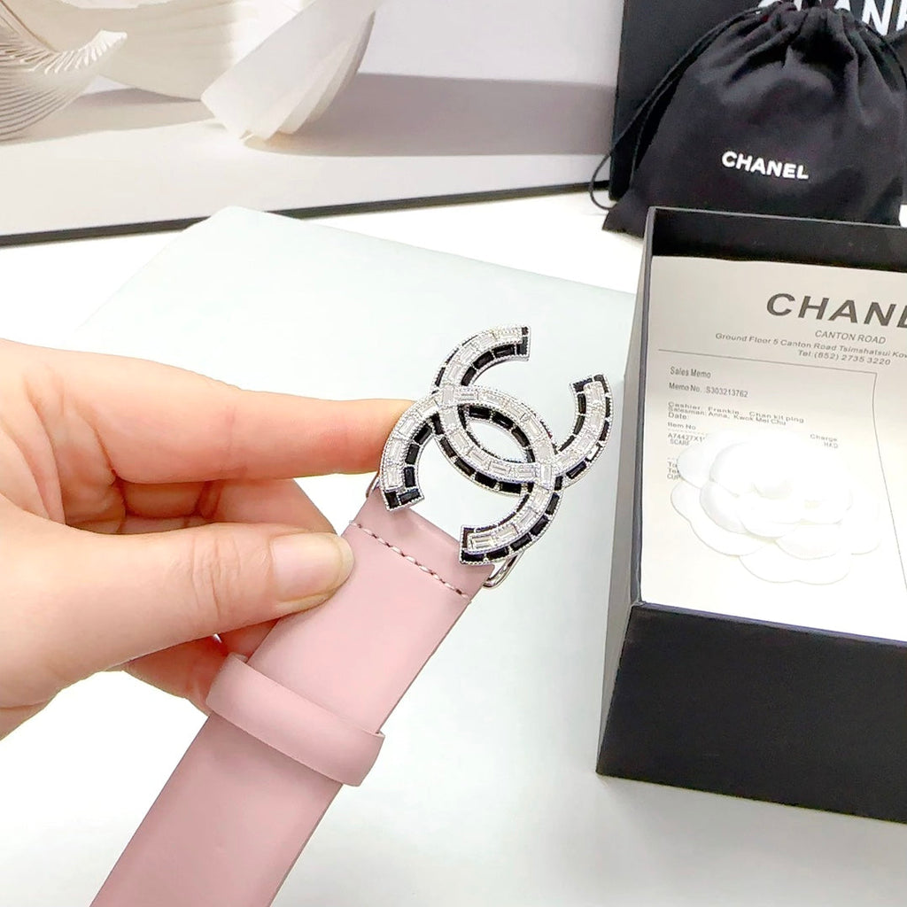 CHANEL 30MM BELT IN LIGHT PINK CALFSKIN METAL HARDWARE