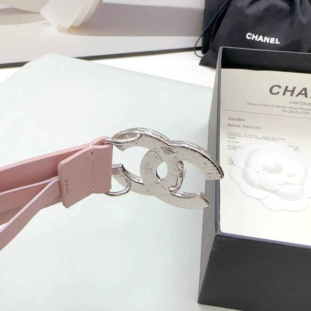 CHANEL 30MM BELT IN LIGHT PINK CALFSKIN METAL HARDWARE