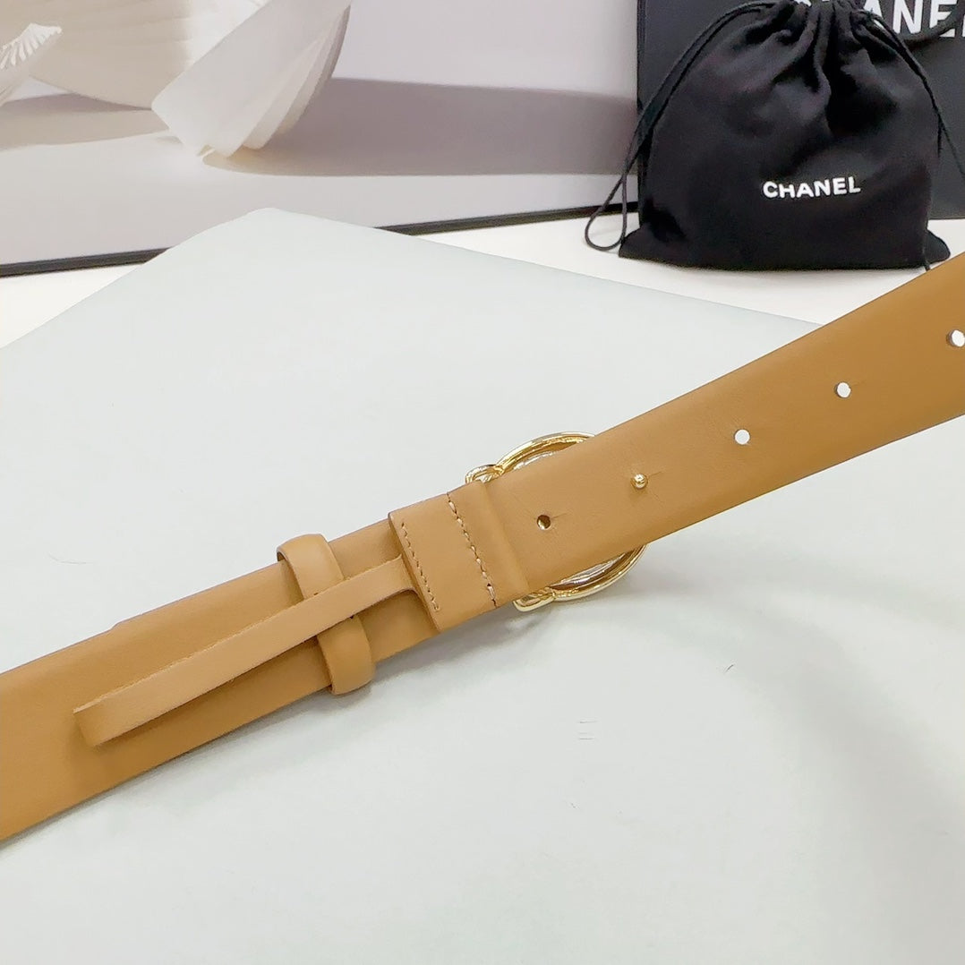 CHANEL 30MM BELT IN CAMEL BEIGE CALFSKIN SILVER HARDWARE ATTACH PEARLS