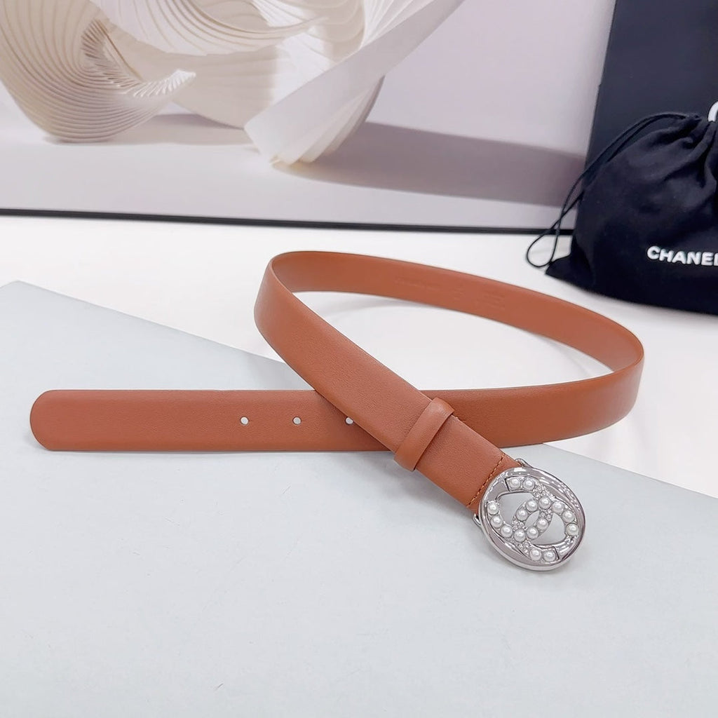 CHANEL 30MM BELT IN ALLOY ORANGE CALFSKIN SILVER HARDWARE ATTACH PEARLS