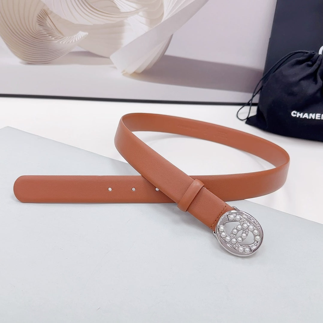 CHANEL 30MM BELT IN ALLOY ORANGE CALFSKIN SILVER HARDWARE ATTACH PEARLS