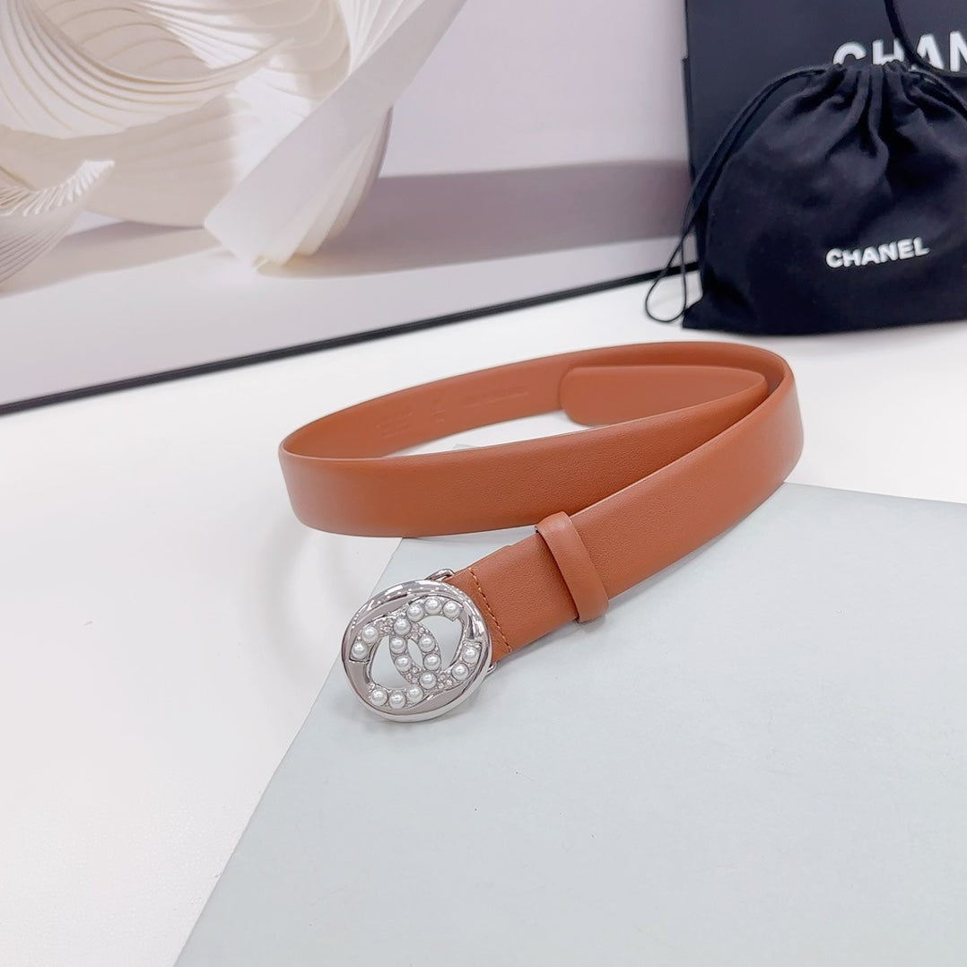 CHANEL 30MM BELT IN ALLOY ORANGE CALFSKIN SILVER HARDWARE ATTACH PEARLS