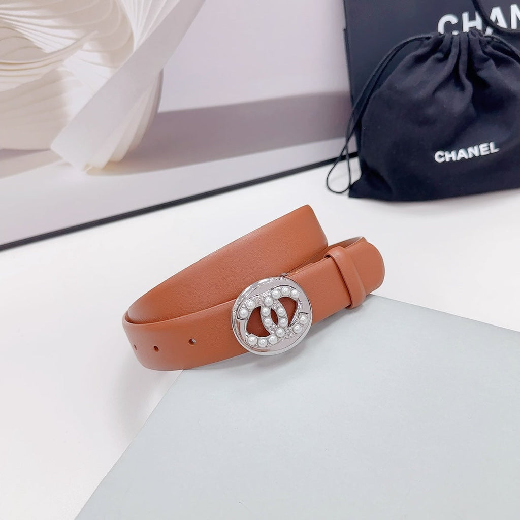 CHANEL 30MM BELT IN ALLOY ORANGE CALFSKIN SILVER HARDWARE ATTACH PEARLS