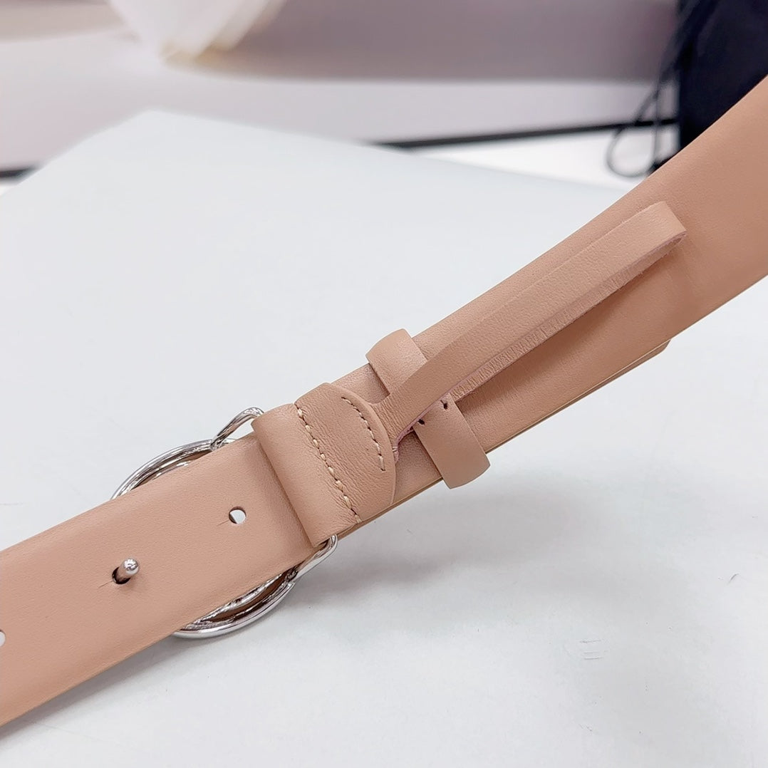 CHANEL 30MM BELT IN DESERT SAND CALFSKIN SILVER HARDWARE ATTACH PEARLS