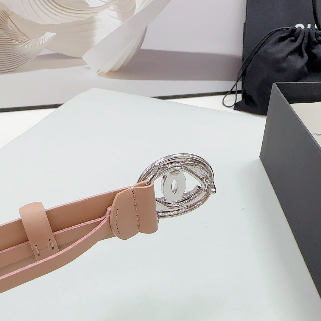 CHANEL 30MM BELT IN DESERT SAND CALFSKIN SILVER HARDWARE ATTACH PEARLS