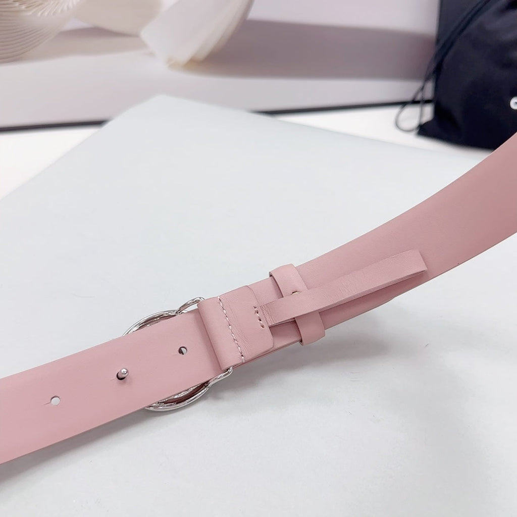 CHANEL 30MM BELT IN FLAMINGO PINK CALFSKIN SILVER HARDWARE ATTACH PEARLS