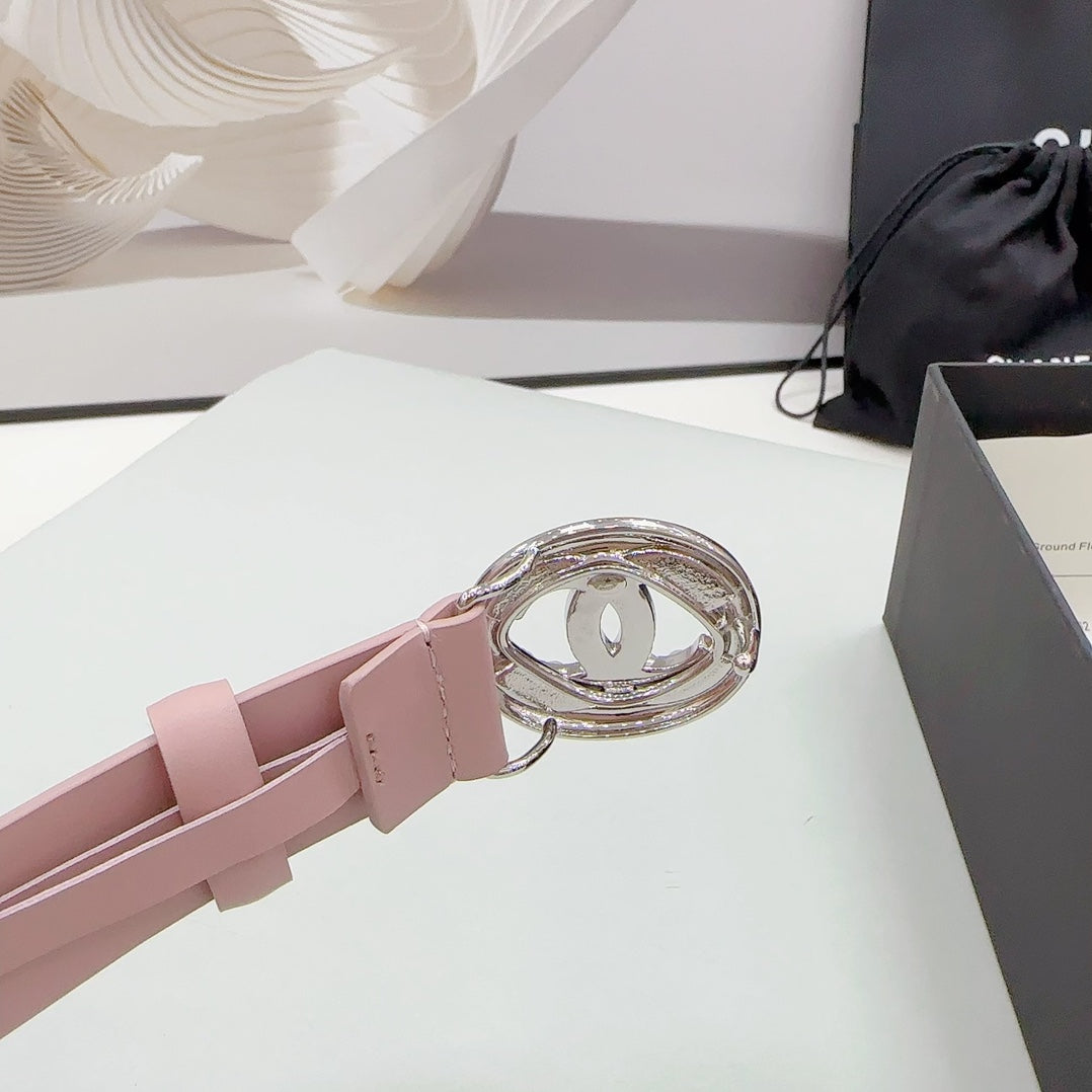 CHANEL 30MM BELT IN FLAMINGO PINK CALFSKIN SILVER HARDWARE ATTACH PEARLS