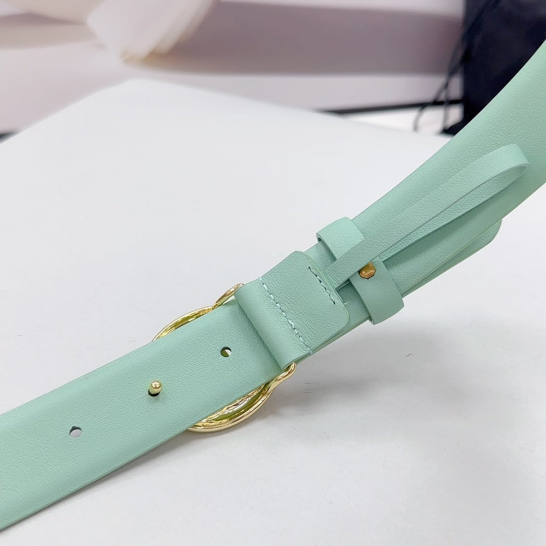 CHANEL 30MM BELT IN GREEN MINT CALFSKIN GOLD HARDWARE ATTACH PEARLS