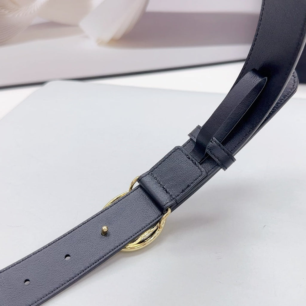 CHANEL 30MM BELT IN BLACK CALFSKIN GOLD HARDWARE ATTACH PEARLS