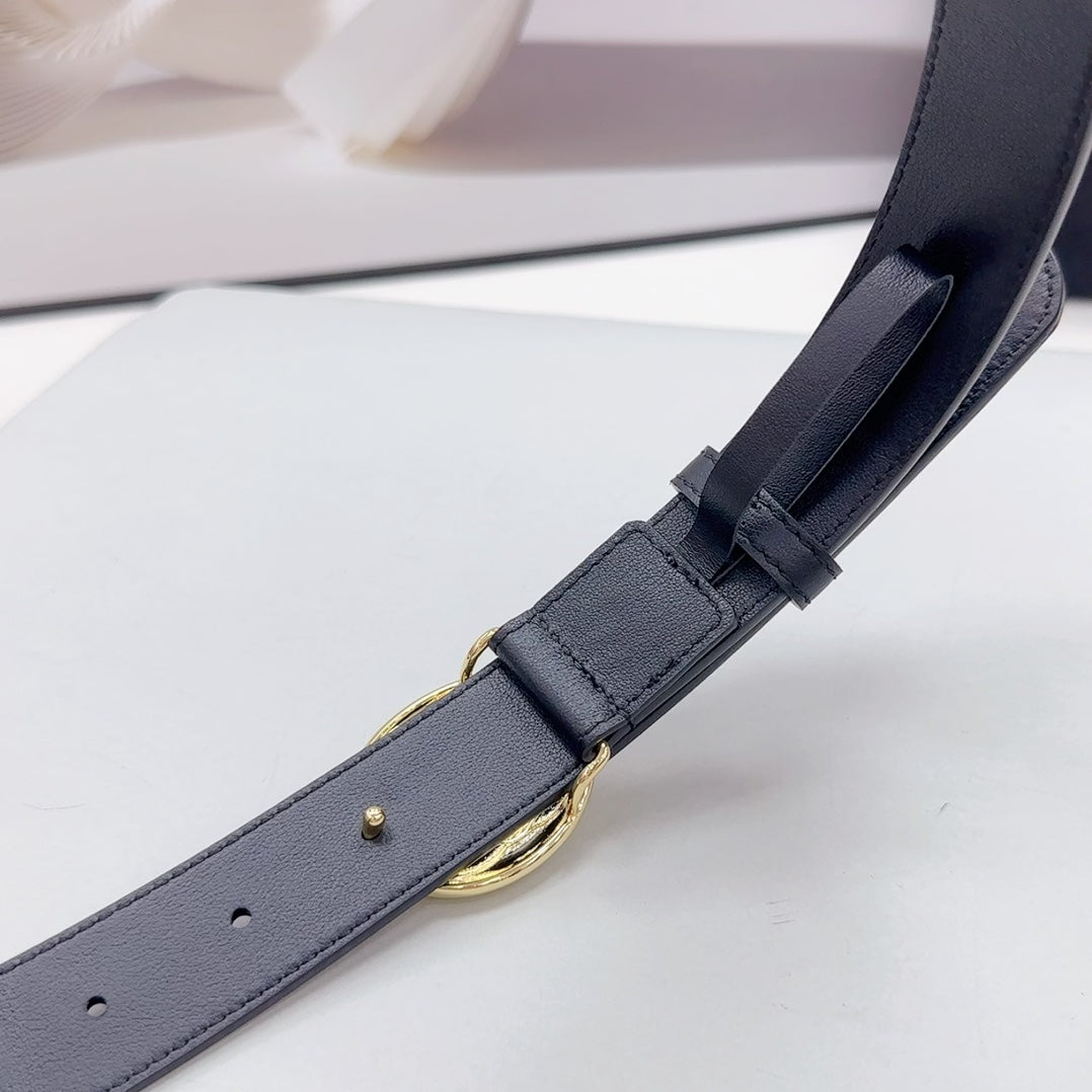CHANEL 30MM BELT IN BLACK CALFSKIN GOLD HARDWARE ATTACH PEARLS