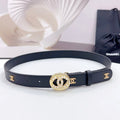CHANEL 30MM BELT IN BLACK CALFSKIN GOLD HARDWARE ATTACH PEARLS