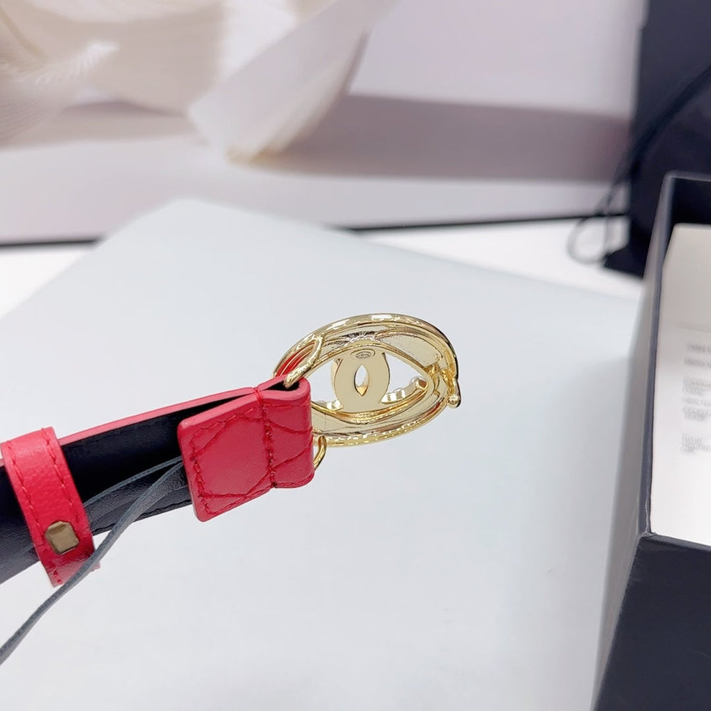 CHANEL 30MM BELT IN CHERRY RED CALFSKIN GOLD HARDWARE ATTACH PEARLS