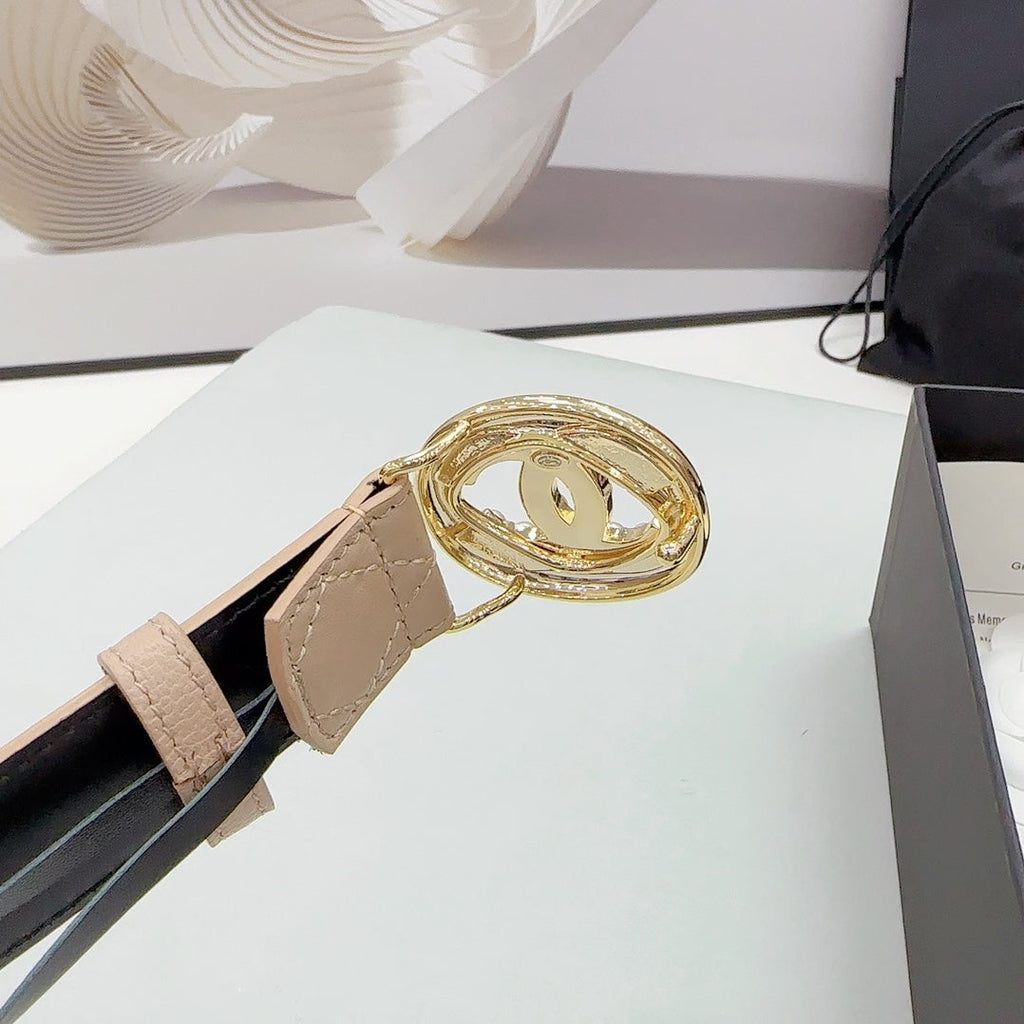 CHANEL 30MM BELT IN CAMEL BROWN CALFSKIN GOLD HARDWARE ATTACH PEARLS