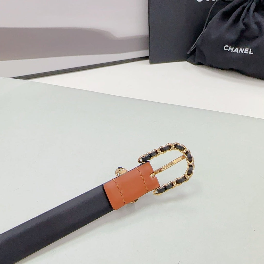 CHANEL BELT 20 MM IN BRONZE BROWN MIX BLACK CALFSKIN GOLD HARDWARE