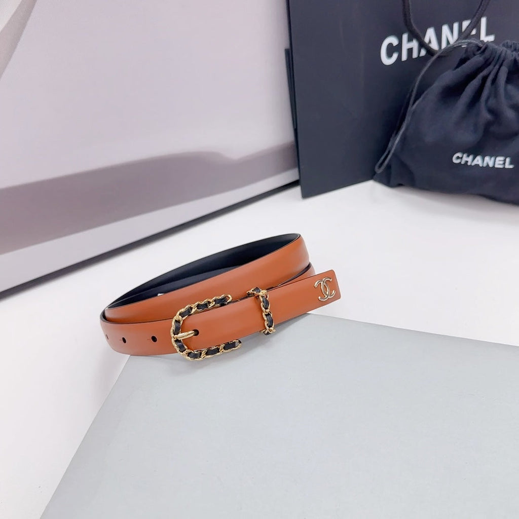 CHANEL BELT 20 MM IN BRONZE BROWN MIX BLACK CALFSKIN GOLD HARDWARE