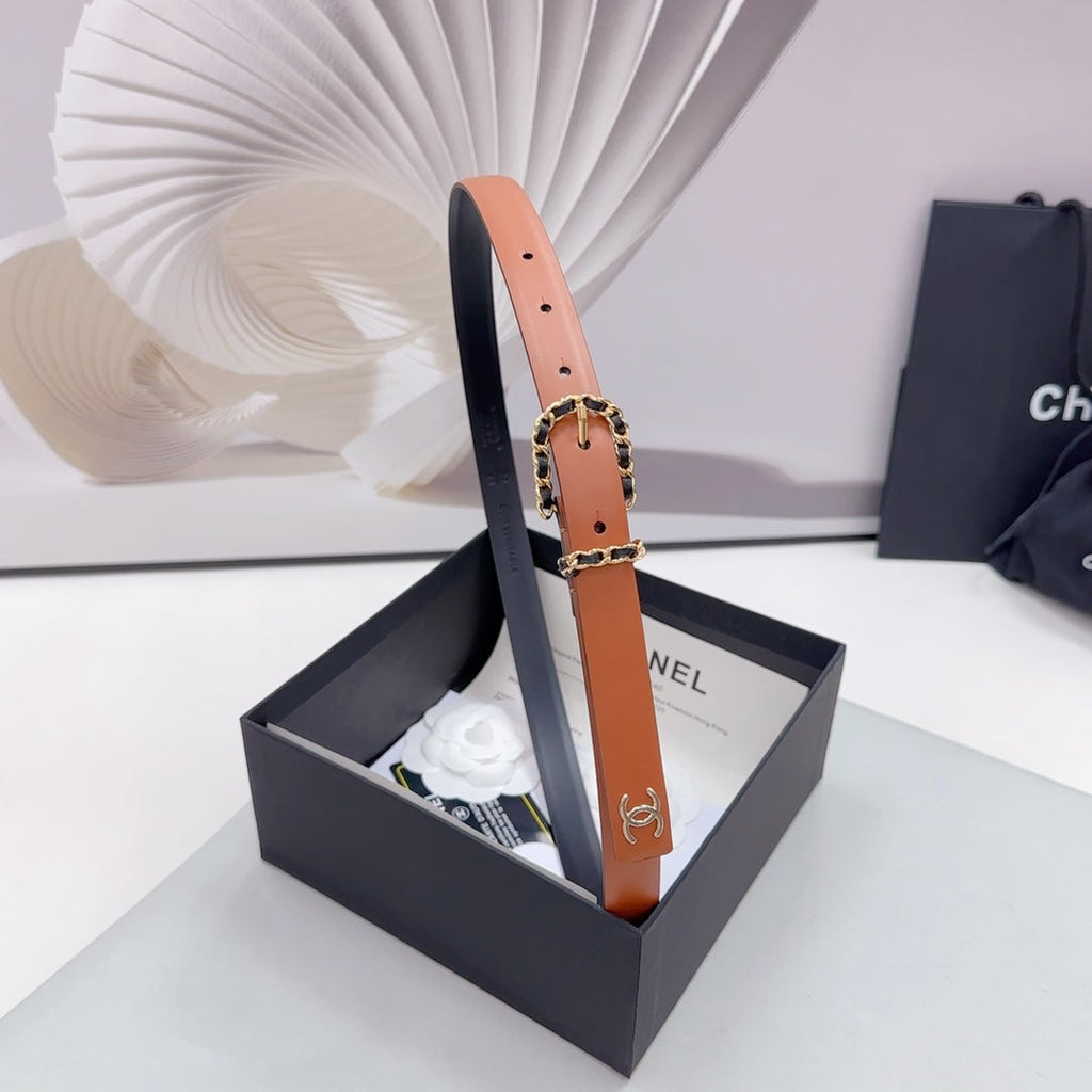 CHANEL BELT 20 MM IN BRONZE BROWN MIX BLACK CALFSKIN GOLD HARDWARE