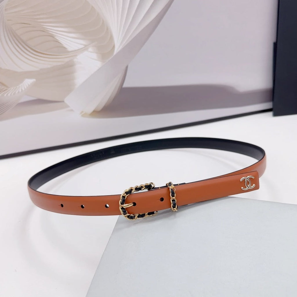 CHANEL BELT 20 MM IN BRONZE BROWN MIX BLACK CALFSKIN GOLD HARDWARE