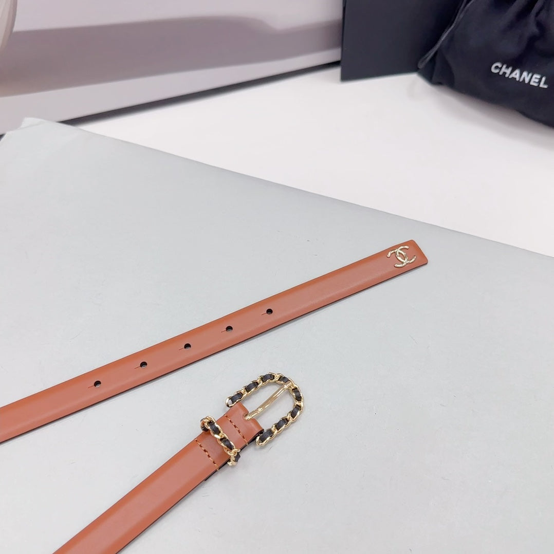 CHANEL BELT 20 MM IN BRONZE BROWN MIX BLACK CALFSKIN GOLD HARDWARE