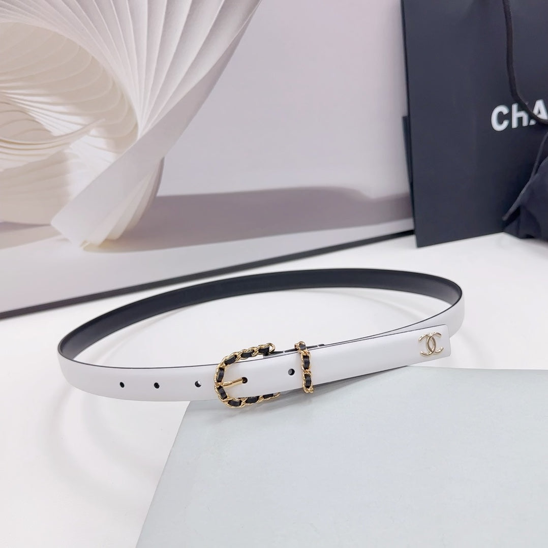 CHANEL BELT 20 MM IN WHITE MIX BLACK CALFSKIN GOLD HARDWARE