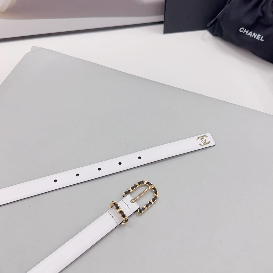 CHANEL BELT 20 MM IN WHITE MIX BLACK CALFSKIN GOLD HARDWARE