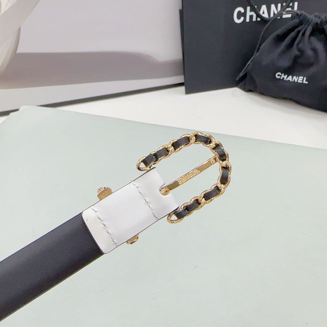 CHANEL BELT 20 MM IN WHITE MIX BLACK CALFSKIN GOLD HARDWARE