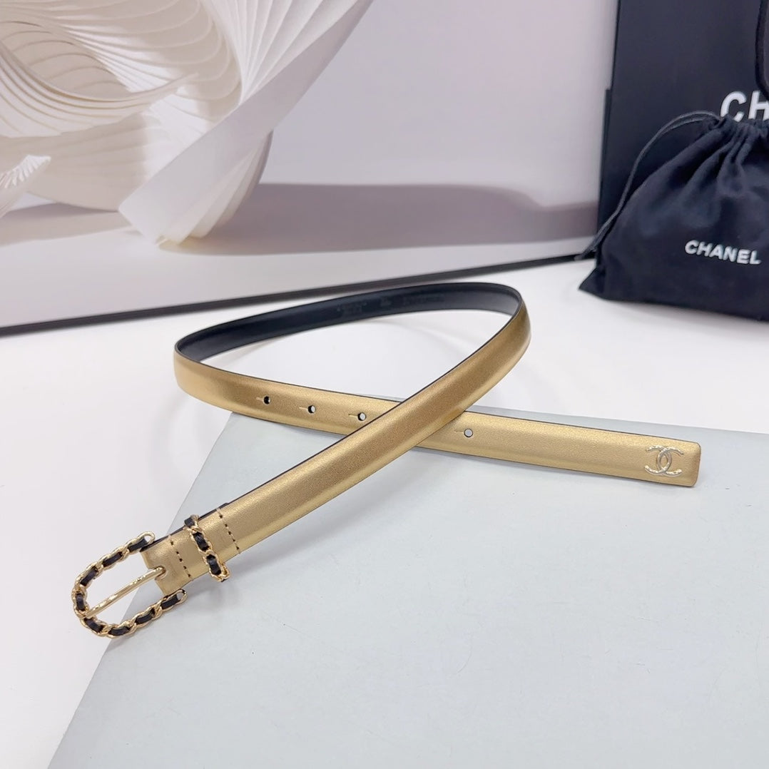 CHANEL BELT 20 MM IN GOLD MIX BLACK CALFSKIN GOLD HARDWARE