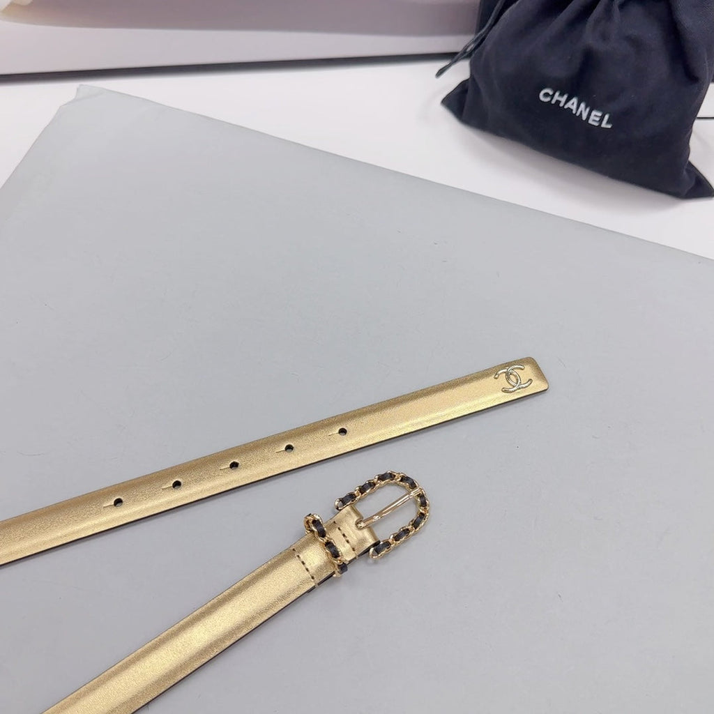 CHANEL BELT 20 MM IN GOLD MIX BLACK CALFSKIN GOLD HARDWARE