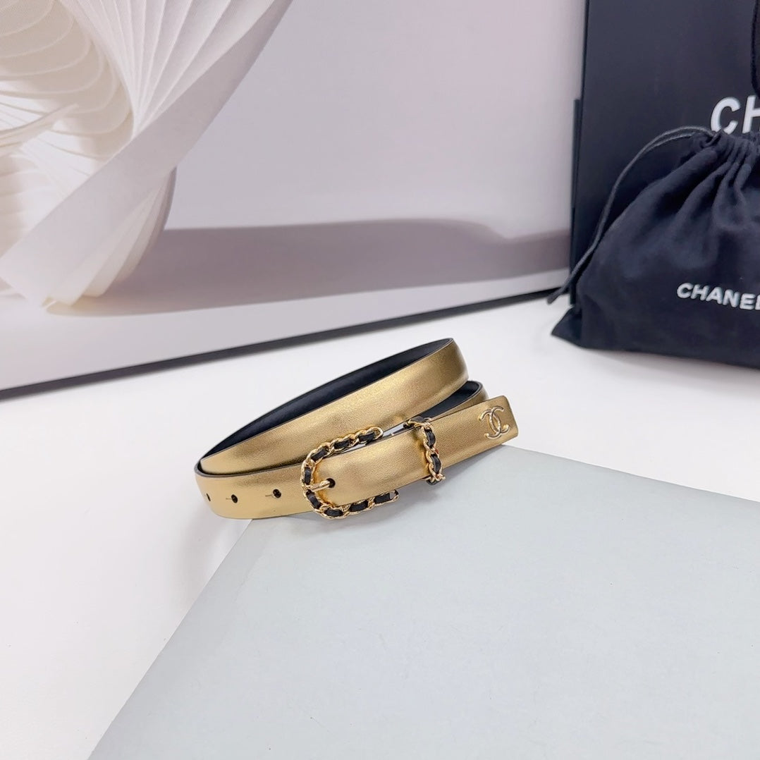 CHANEL BELT 20 MM IN GOLD MIX BLACK CALFSKIN GOLD HARDWARE