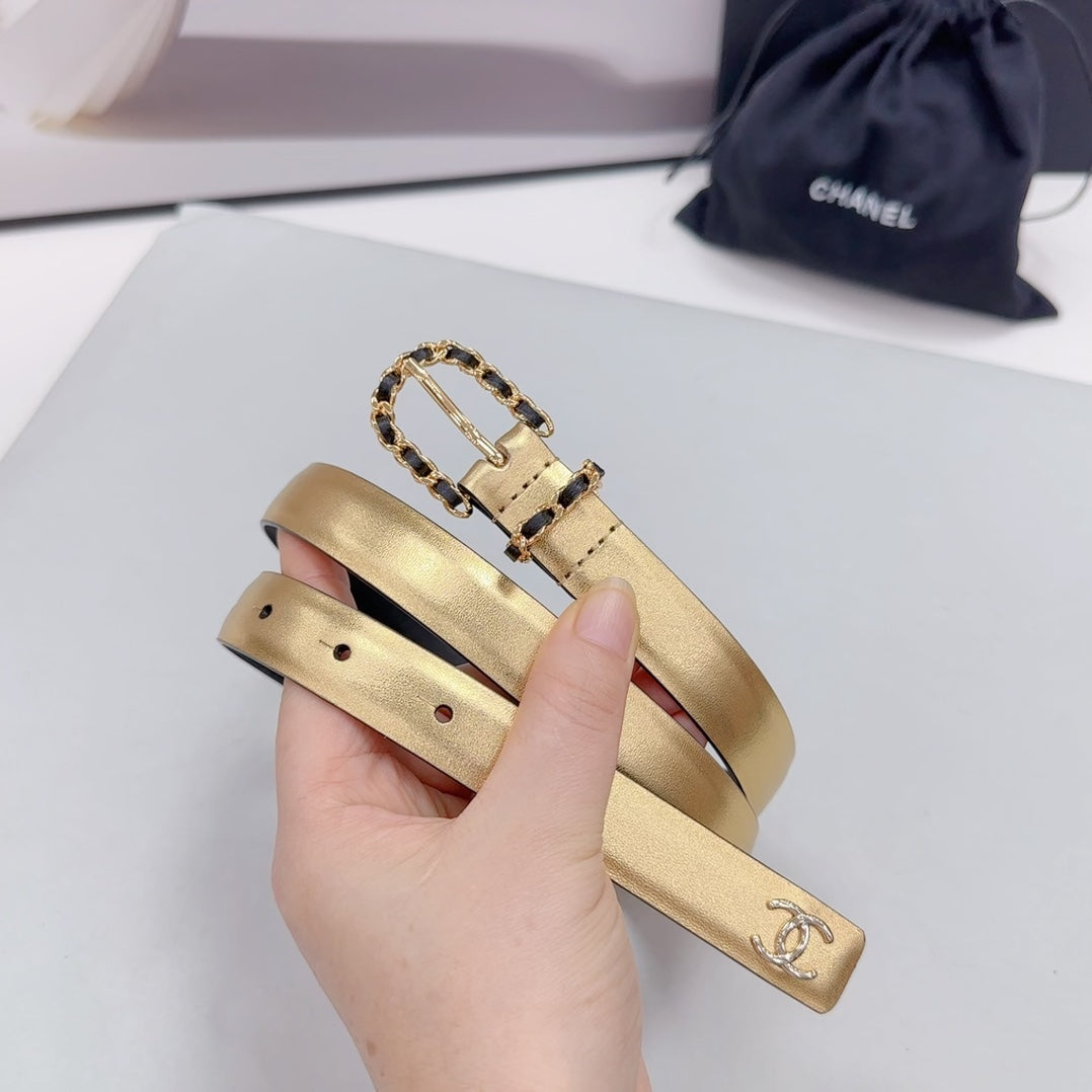 CHANEL BELT 20 MM IN GOLD MIX BLACK CALFSKIN GOLD HARDWARE