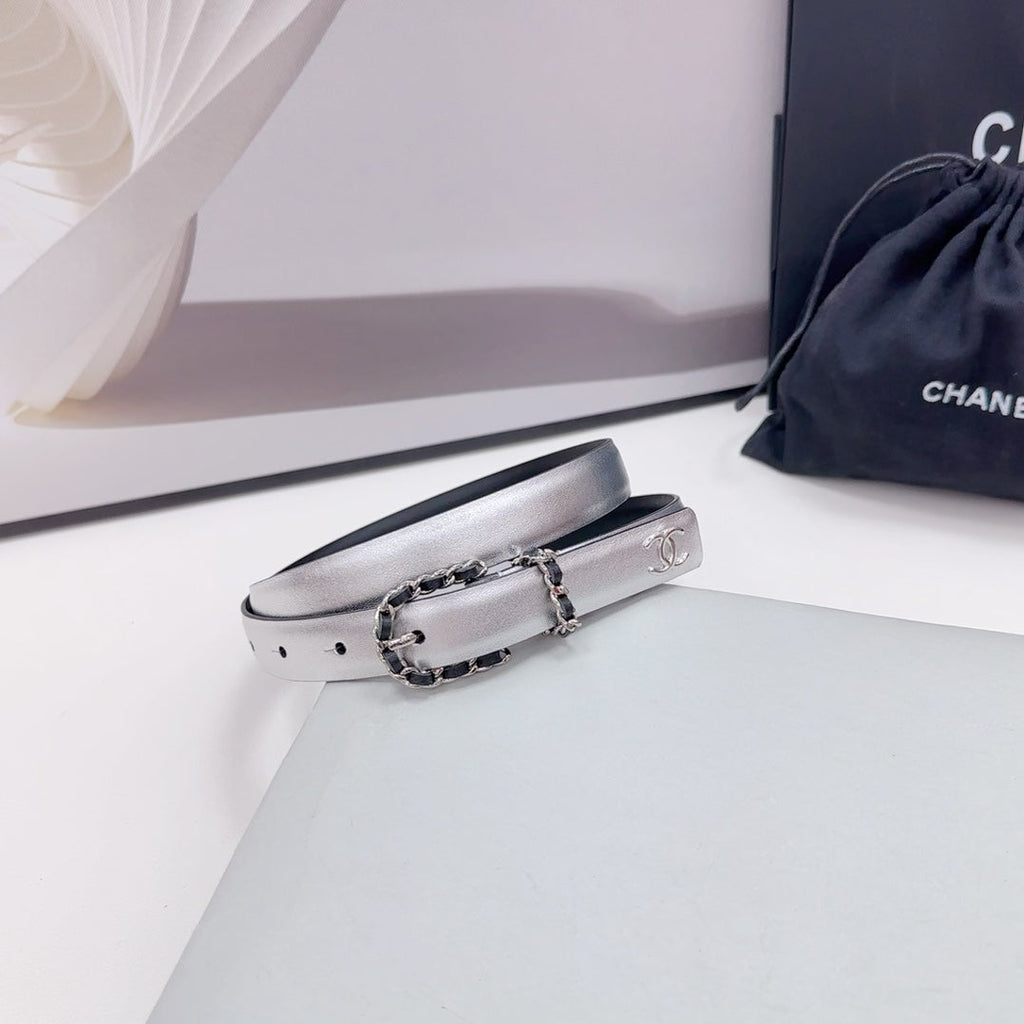 CHANEL BELT 20 MM IN SILVER MIX BLACK CALFSKIN SILVER HARDWARE