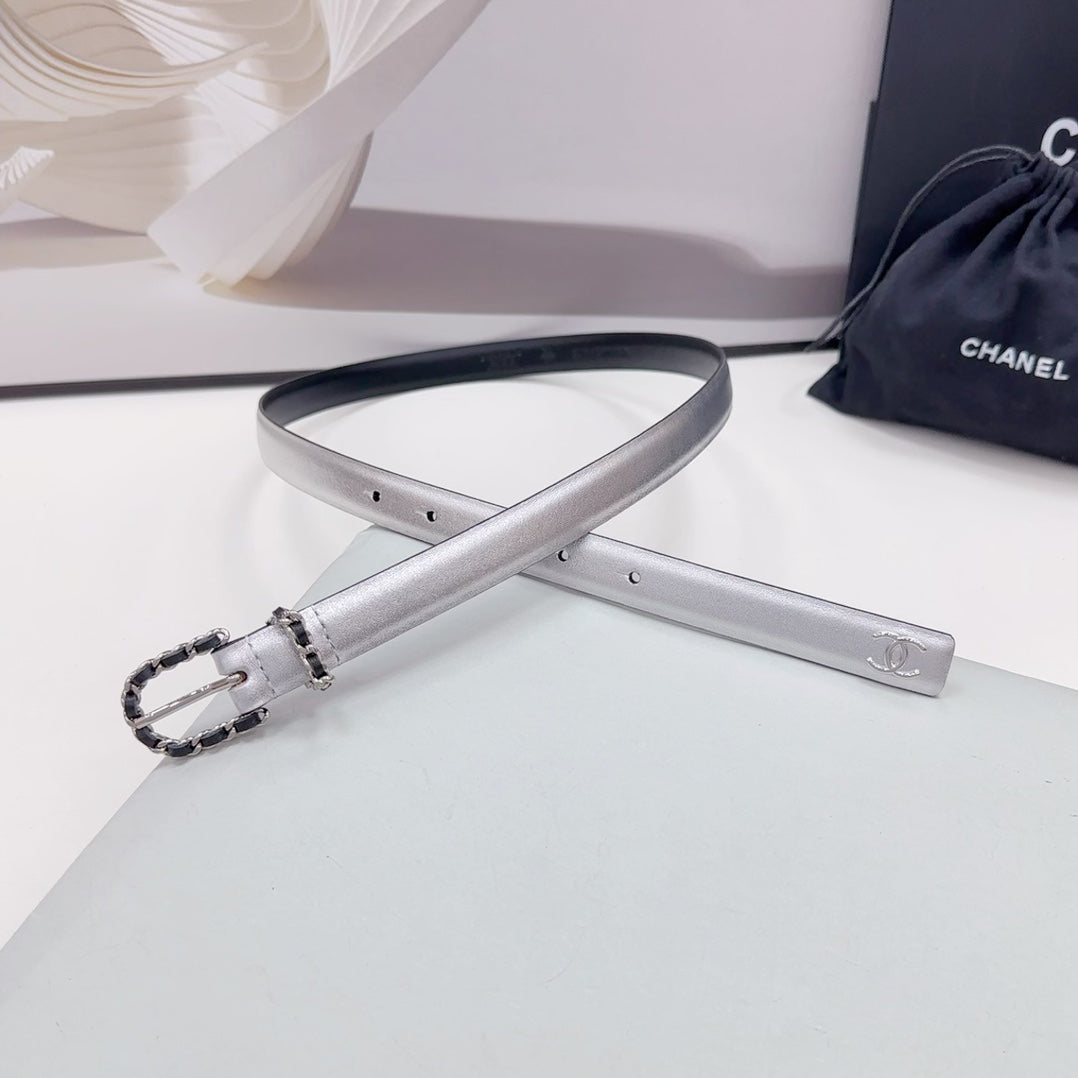 CHANEL BELT 20 MM IN SILVER MIX BLACK CALFSKIN SILVER HARDWARE