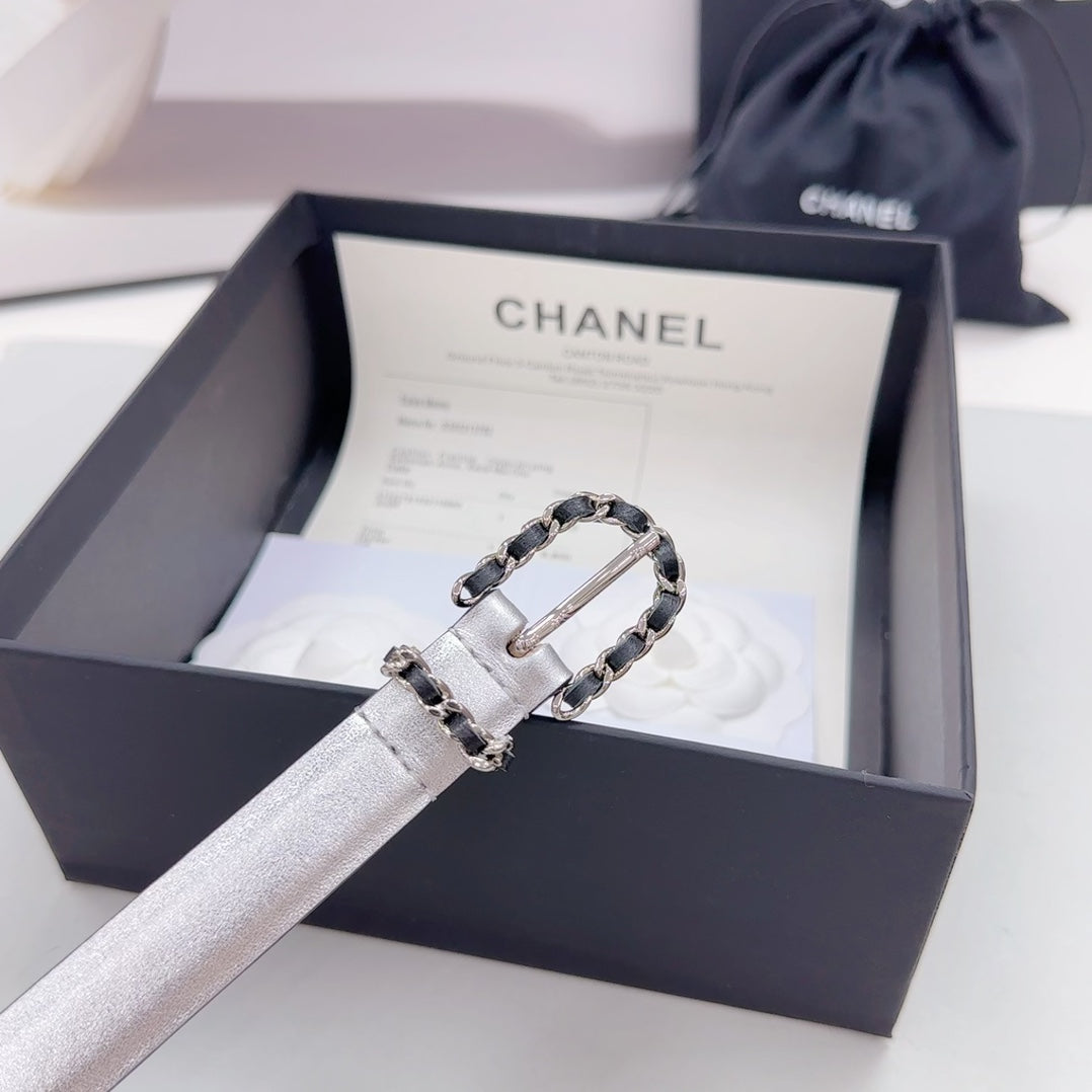 CHANEL BELT 20 MM IN SILVER MIX BLACK CALFSKIN SILVER HARDWARE