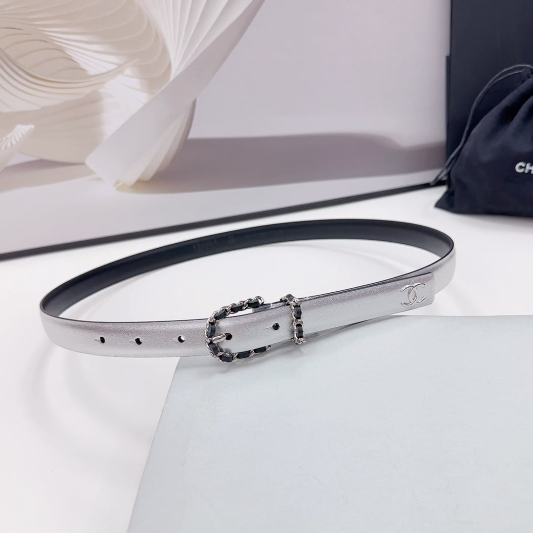CHANEL BELT 20 MM IN SILVER MIX BLACK CALFSKIN SILVER HARDWARE