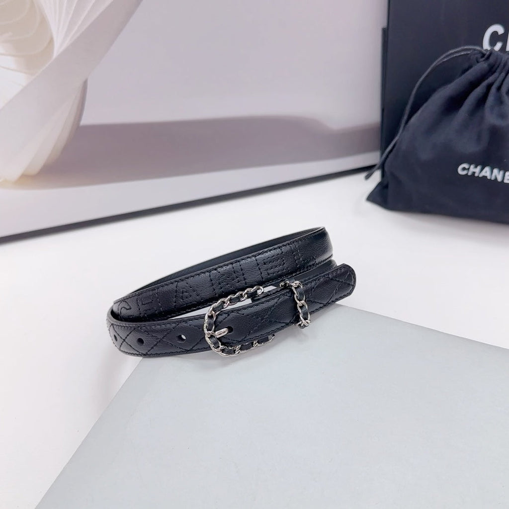 CHANEL BELT 20 MM IN BLACK CALFSKIN SILVER HARDWARE
