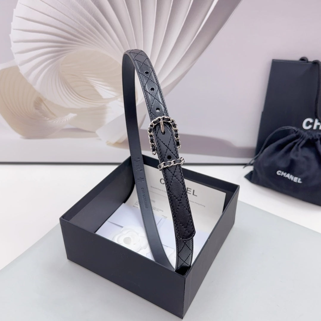 CHANEL BELT 20 MM IN BLACK CALFSKIN SILVER HARDWARE