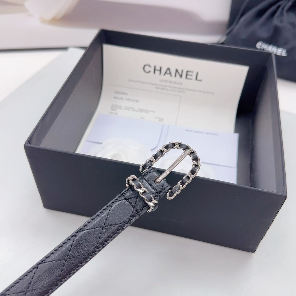 CHANEL BELT 20 MM IN BLACK CALFSKIN SILVER HARDWARE
