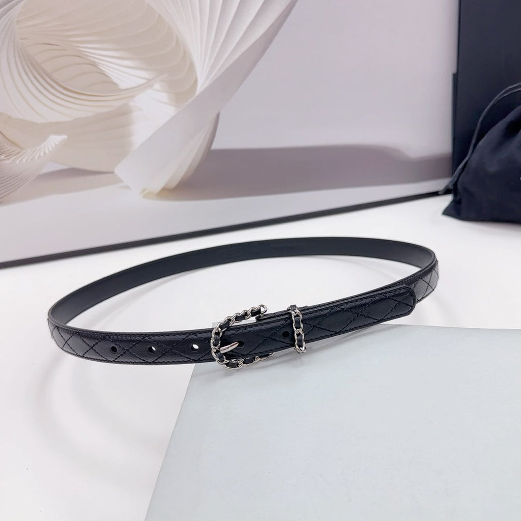 CHANEL BELT 20 MM IN BLACK CALFSKIN SILVER HARDWARE