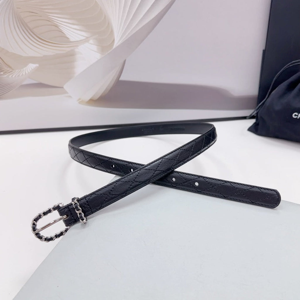 CHANEL BELT 20 MM IN BLACK CALFSKIN SILVER HARDWARE