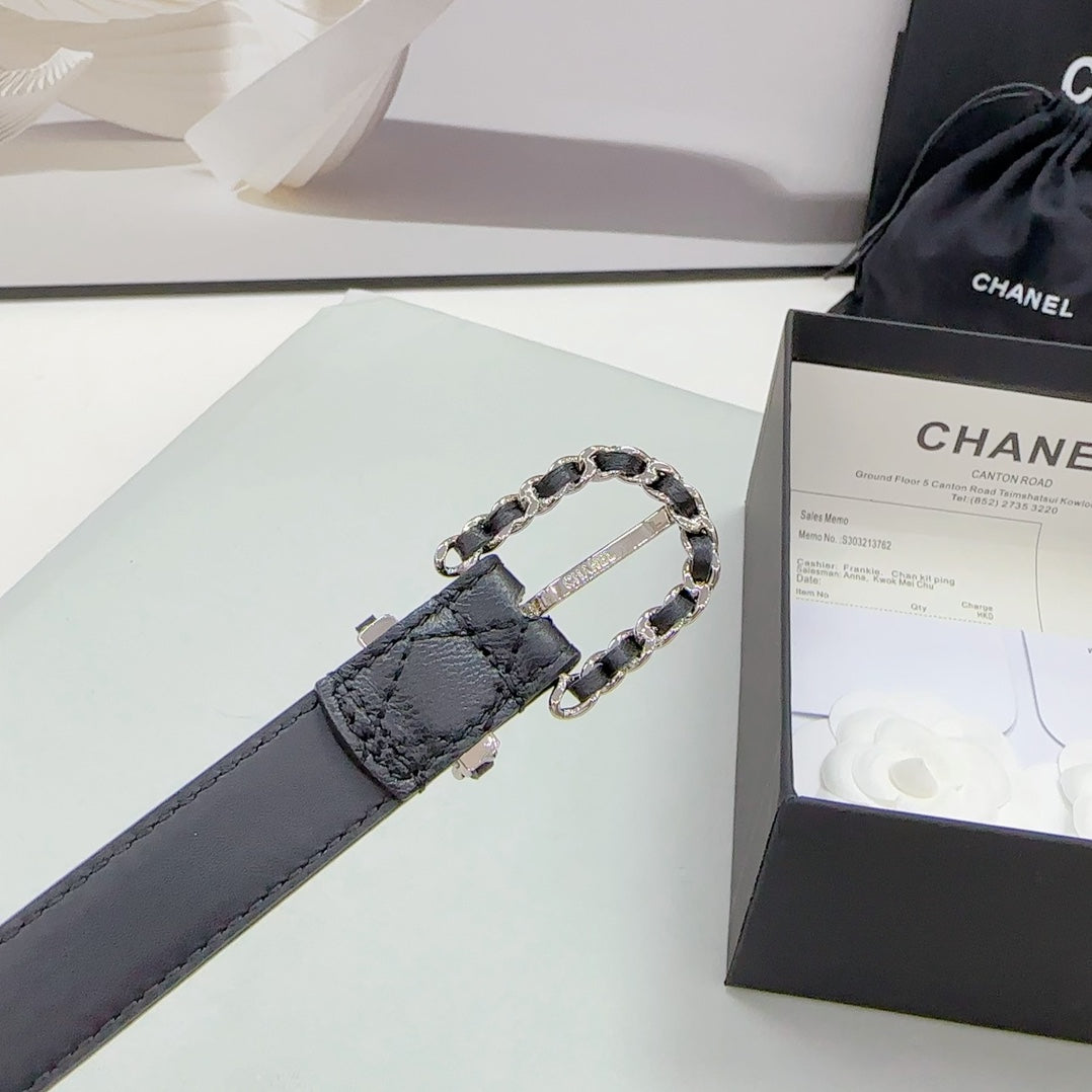 CHANEL BELT 20 MM IN BLACK CALFSKIN SILVER HARDWARE