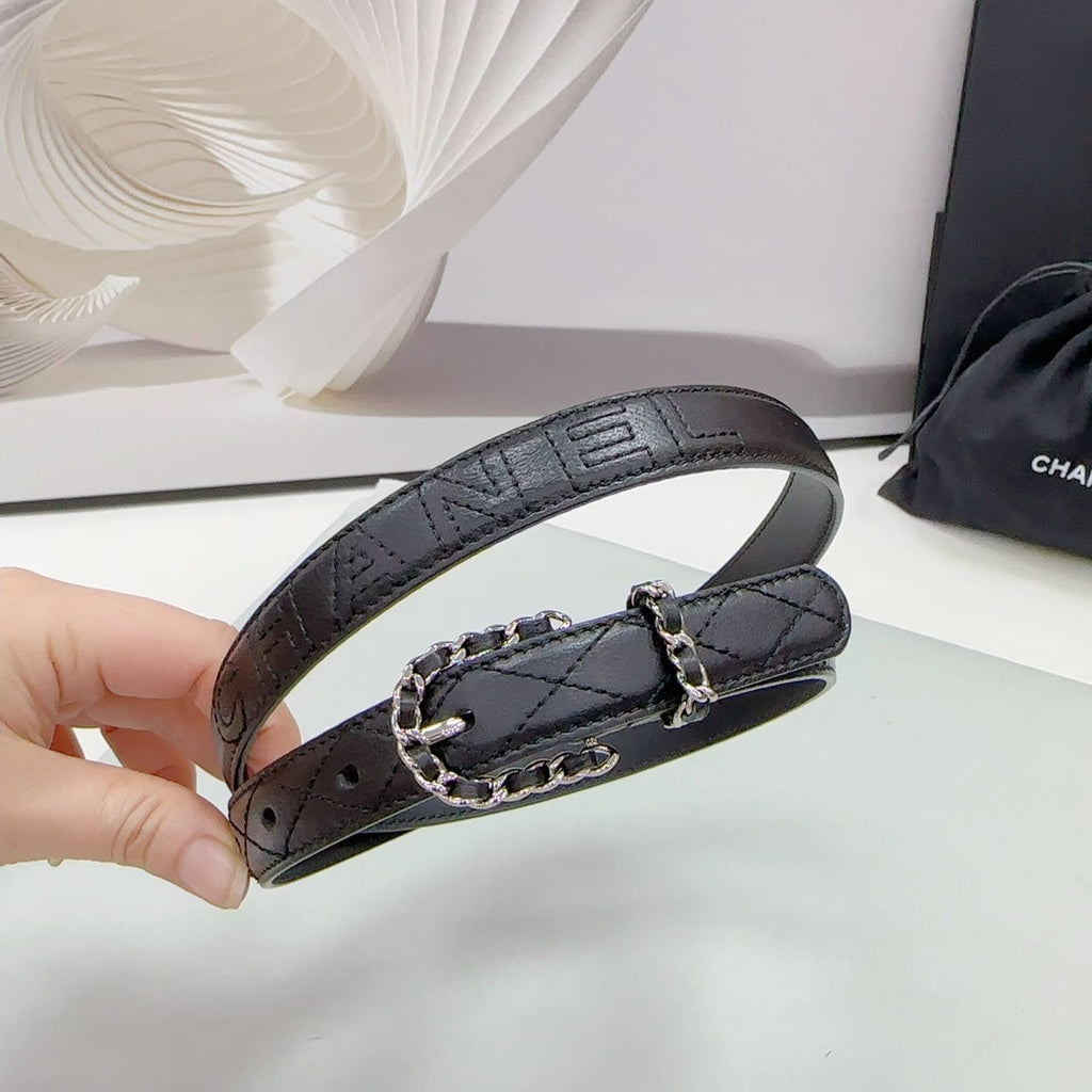 CHANEL BELT 20 MM IN BLACK CALFSKIN SILVER HARDWARE