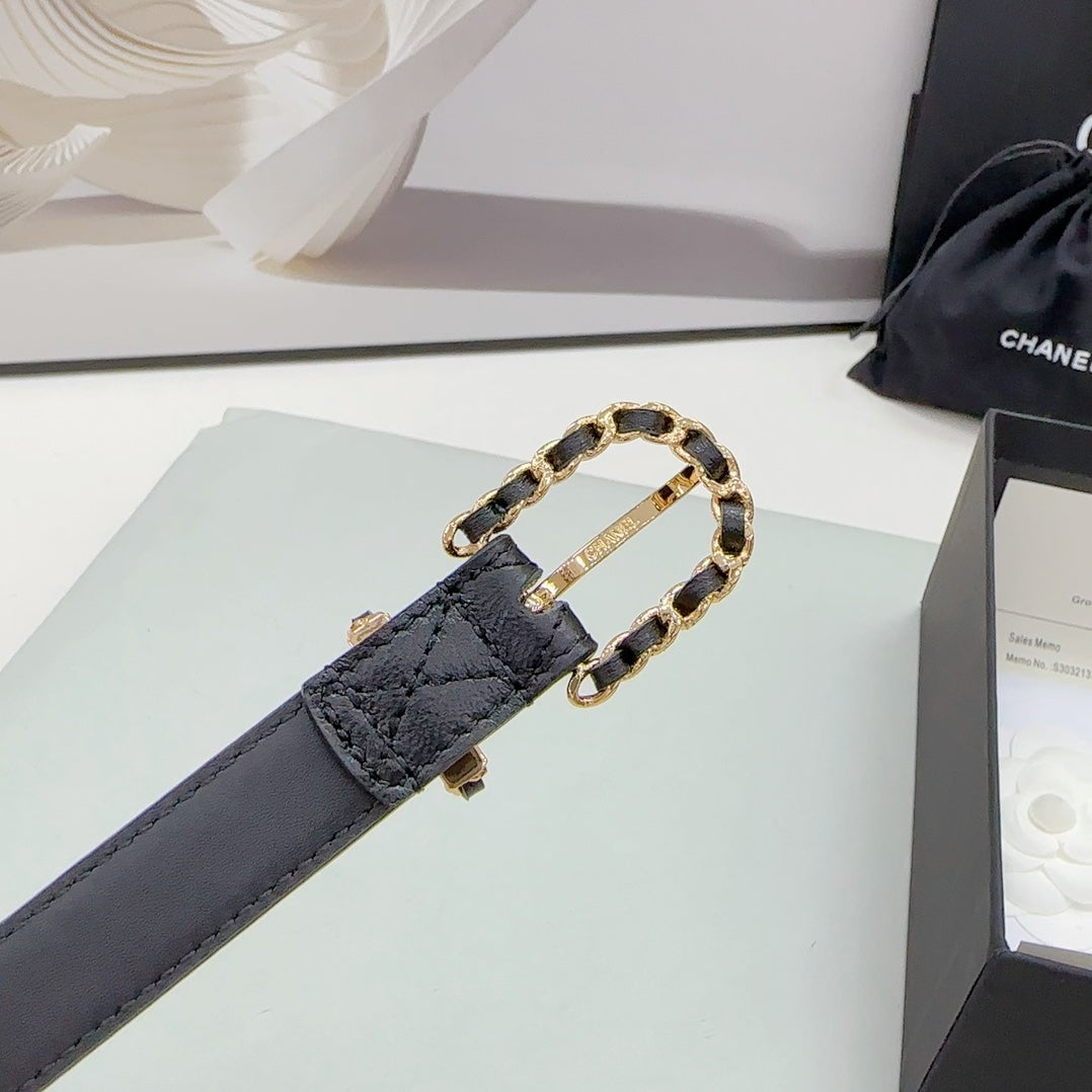 CHANEL BELT 20 MM IN BLACK CALFSKIN GOLD HARDWARE