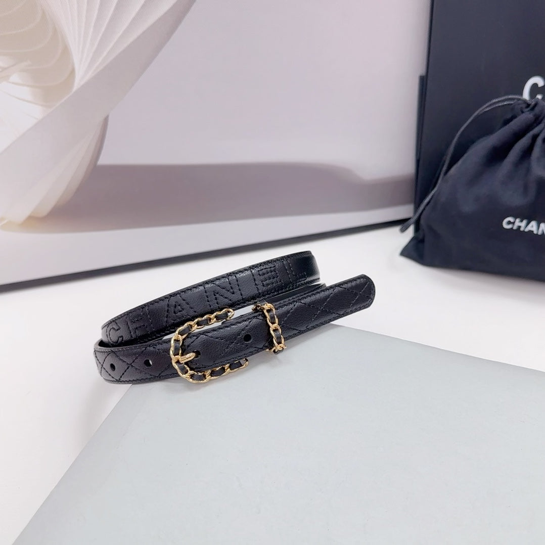CHANEL BELT 20 MM IN BLACK CALFSKIN GOLD HARDWARE