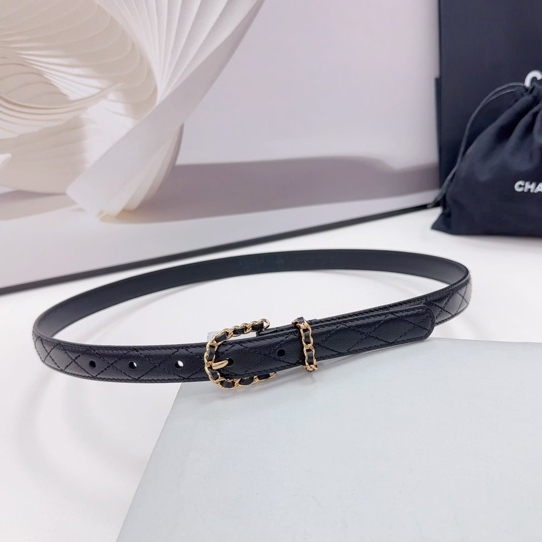 CHANEL BELT 20 MM IN BLACK CALFSKIN GOLD HARDWARE