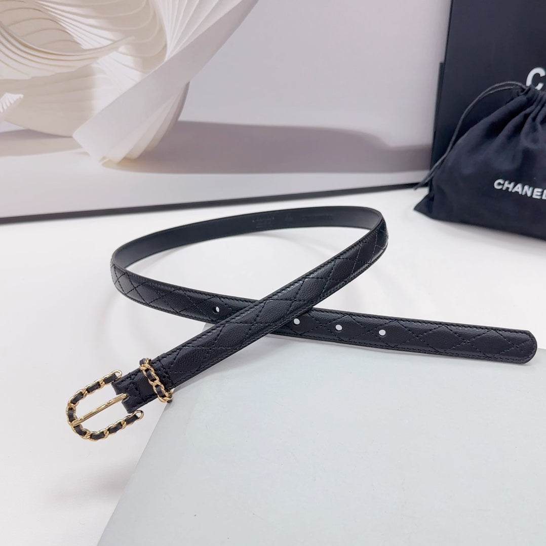 CHANEL BELT 20 MM IN BLACK CALFSKIN GOLD HARDWARE