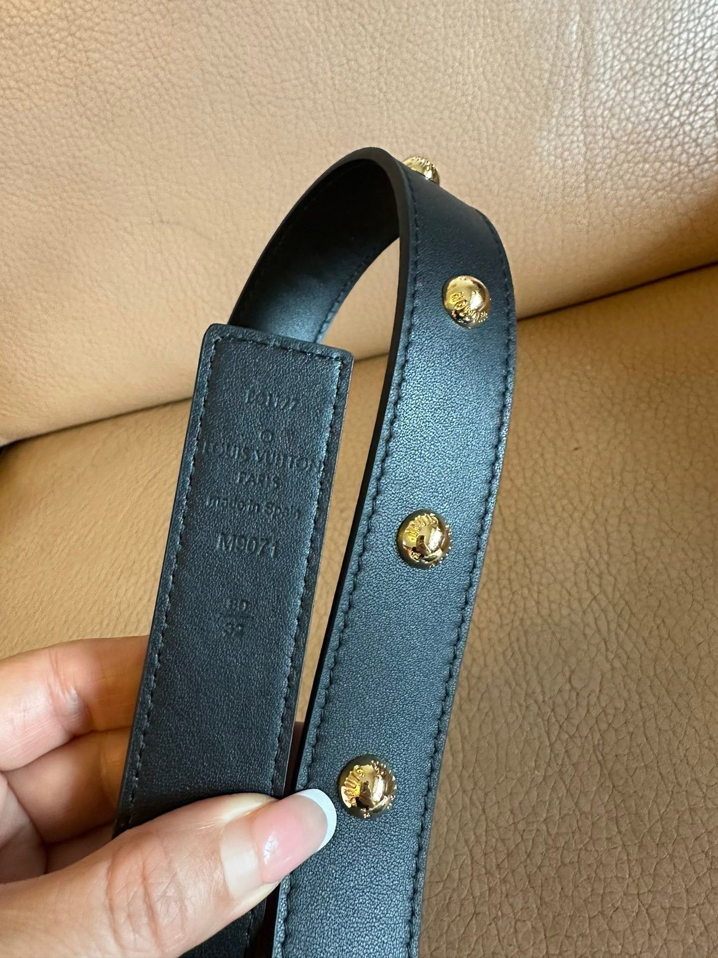 LOUIS VUITTON LV INITIALES STUDS 30 MM REVERSIBLE BELT IN BLACK CALFSKIN GOLD HARDWARE